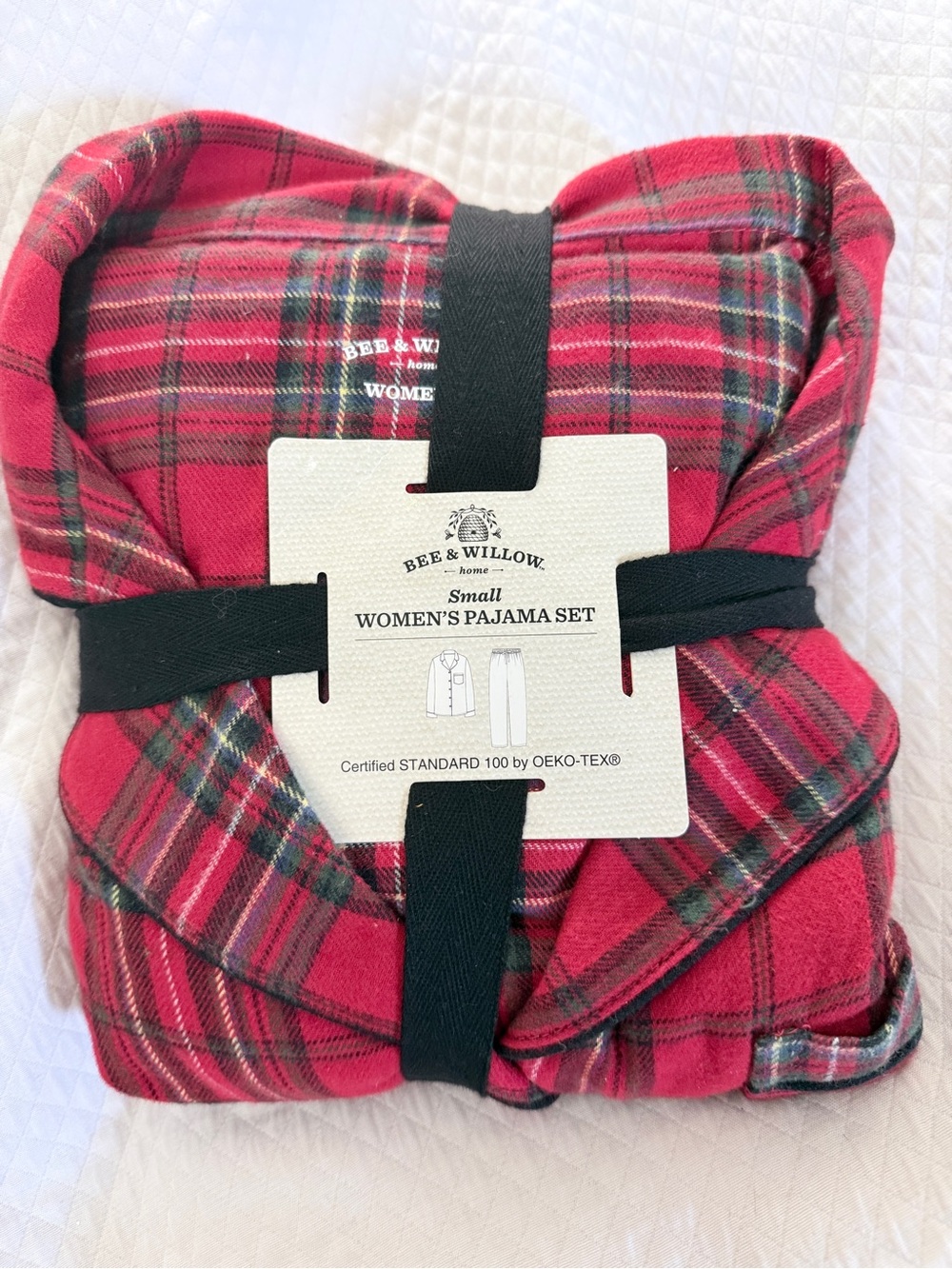NWT Bee & Willow 100% Cotton Flannel Pajama Set Red Plaid 2-Piece Size S